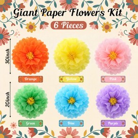 6 Pcs 30 Inch, 20 Inch Giant Tissue Paper Flowers Decoration 3D Flowers Tissue Paper Daisy Blooms Decorations for Mexican Fiesta Birthday Party Wedding Bridal Shower Supplies