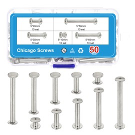 PATIKIL 100Sets Chicago Screws, M5 x 10/20/30/40/50mm Stainless Steel Chicago Screw Phillips Binding Post Screw Rivets for Leather Belt Scrapbook, Silver