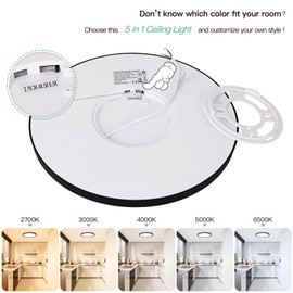 Brightever Black LED Flush Mount Ceiling Light, 24W 3200LM 5CCT Dimmable LED Ceiling Light Fixture, 2700K/3000K/4000K/5000K/6500K, 12 Inch Ultra Thin Ceiling Lamp for Bedroom, Dining Room, 2 Packs