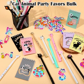 NEWEST 152 Pieces Cat Animal Party Favors Bulk with Cat Mini Spiral Notepads Cat Pens Stickers for Kitten Pet Theme Birthday Party Classroom School Reward Gift Prizes Goodie Bags Stuffers