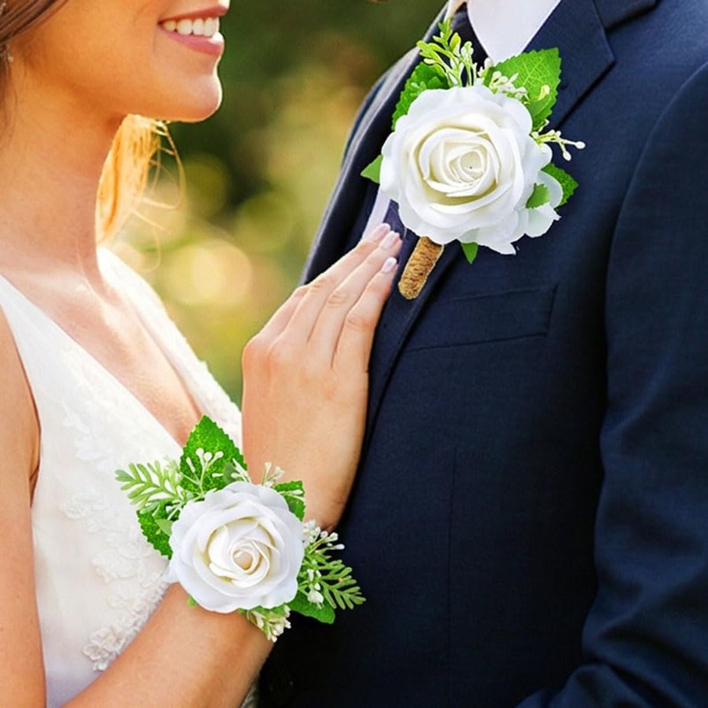 Latious Rose Wrist Corsage and Boutonniere Set Flower Corsage Wristlet