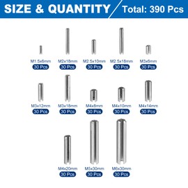 sourcing map 390Pcs Roll Pin Assortment Set 304 Stainless Steel Slotted Spring Pins Split Expansion Pins for Home Improvement Automotive Machine Repair, Silver