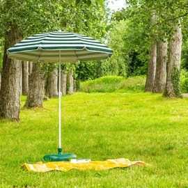 Harbour Housewares Green Striped Beach Parasol with Push-Lock System - 1.74 x 1.93m - UPF 50+ Portable Garden Umbrella Lightweight UV Sun Protection Umbrella for Picnics, Garden and Beach Days