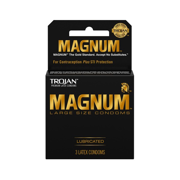 TROJAN Magnum Condoms Large Lubricated Latex 3 Each (Pack of 12)