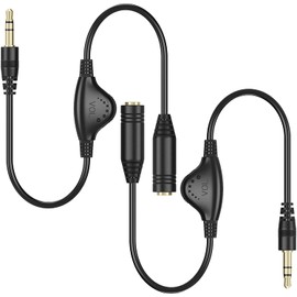 PChero 3.5mm Headphone Extension Cables, 2pcs 3.5mm Male to Female Stereo Audio Extension Cord with Volume Adjustment Control for Smartphone Tablets MP3 Players - 10inch