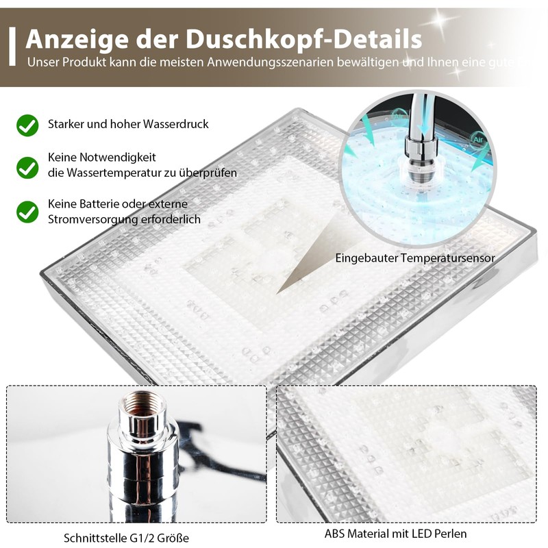 8 Inch (20 cm) Shower Head Rain Shower LED Shower