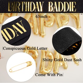 Birthday Sash for Women, Hapdoo Black “Birthday Baddie” Sash with Gold Foil for Birthday Girl, Happy Funny Birthday Decorations Baddie Accessories for Women Men Party Favors Supplies