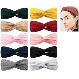 10 Pcs Headbands for Women Twist Knotted Women Head Bands Boho Stretchy Hair Bands Non Slip for Girls, Criss Cross Turban Plain Headwrap Yoga Workout Vintage Hair Accessories