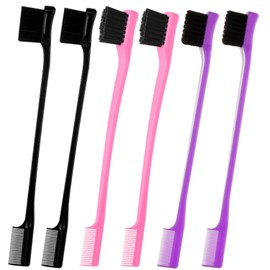 6Pack Double Sided Edge Control Hair Brush Professional Edge Control Hair Brush Comb Set, Dual-Sided Bristle Design, Pink Purple Black