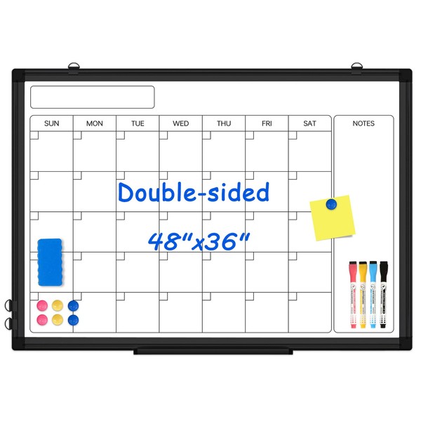 WALGLASS Dry Erase Calendar Whiteboard, 48" x 36" Monthly Large