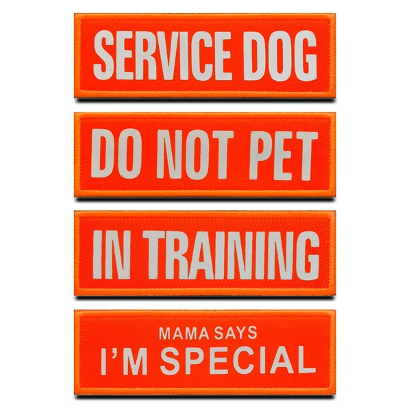 Pack of 4 Orange Reflective "SPECIAL/SERVICE DOG/DO NOT PET/IN TRAINING"