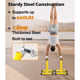 TABEKE TABEKE Push Up Bar, 14' High Steel Parallettes & Dip Bar with Full Coverage Foam Handle, Heavy-Duty Calisthenics Parallel Bars for L-Sit, Dips, Home Gym Strength Training Workout