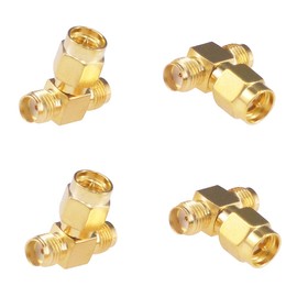 RFaha 4pcs Antenna Adapter SMA Male to Dual SMA Female Connector T Type 3 Way Splitter Antenna Converter(NOT for TV)(F06-4)