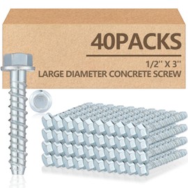 Tandefio 40 Pack 1/2" x 3" Large Diameter Concrete Screw Galvanized Heavy Duty Plated Concrete Anchors for Masonry Brick Anchoring Block Decking Framing Hex Drive