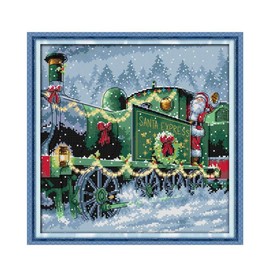 CaptainCrafts Cross Stitch Kits Christmas Counted Cross Stitch Unpreprinted Fabric Embroidery Kits Needlework Crafts (Unpreprinted 14CT, Christmas Train)