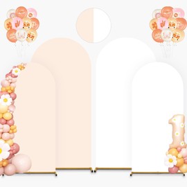 Arch Backdrop Cover, Set of 2 Double Color Wedding Arch Cover (6+7.2FT),Wedding Arch Cover Spandex Fitted Arch for Wedding Birthday Party Decoration (White+Beige)