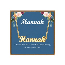Ldurian Custom Name Necklace, Hannah Name Plate Pendant Necklace Pre Gifts, Charm Necklaces Jewelry for Birthday Anniversary