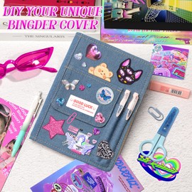 Toplive A5 Denim Notebook Binder, A5 Refillable 6 Ring Binder Cover with 100 Sheets Filler Paper, Y2K Personal Journal Notebook for Girls School College Students, Light DENIM