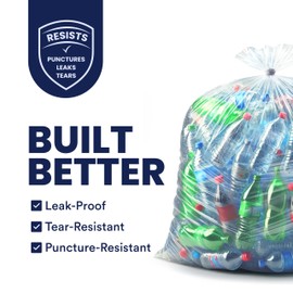 Plasticplace Heavy Duty 55-60 Gallon Trash Bags – Clear Garbage Can Liners (38” x 58”) – Durable Multiuse, Puncture-Resistant, 50 Count – Ideal for Kitchens, Warehouses and Recycling Trashbags 1.5 Mil