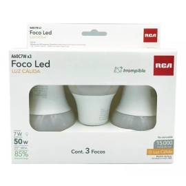 RCA 3 Pz Focos Led Ultra Ahorrador 7w Luz Calida Marca Rca A26