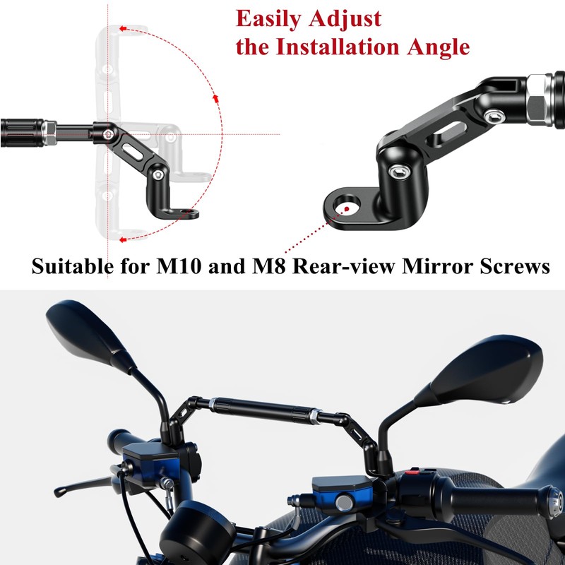 BRCOVAN Motorcycle Cross Bar Fit M10 & M8 Rear-View Mirror