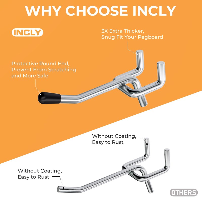 INCLY 50 Pack 2 Inch Pegboard Hooks, 1/4" Heavy Duty