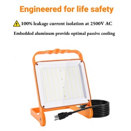 2-Pack 50W Super Bright LED Work Light - 8,000LM (500W Equivalent), IP65 Waterproof, 10ft Heavy Duty Cord, 5000K Daylight, Adjustable Flood Lights for Workshop, Garage, Construction Site