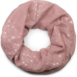 styleBREAKER 01016118 Loop Tube Scarf with Glitter Metallic Stars All Over Print Pattern, Scarf - Antique Pink