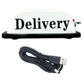 ABUKALIXIN Delivery Sign Indicator Lights Rechargeable Lithium Battery Lamp Car Roof Top Taxi LED Light Cab Topper Magnetic Base (WHITE)