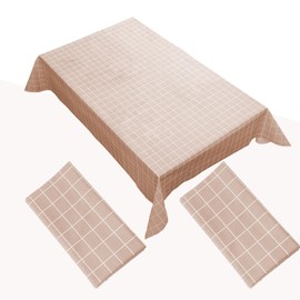 2 Packs 54 x 71 inch Coffee Checkered Table Cloth Waterproof Tablecloths Plaid Wipe able Table Cover Plastic PVC Tablecloths Resistant,Waterproof, Washable Table Cloth for Party,Dinner Picnic