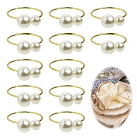 12 Napkin Rings Gold Napkin Buckle with Beads, Elegant Napkin Holders for Weddings, Parties, Christmas and Birthdays, Vintage Table Decoration, Diameter 4 cm