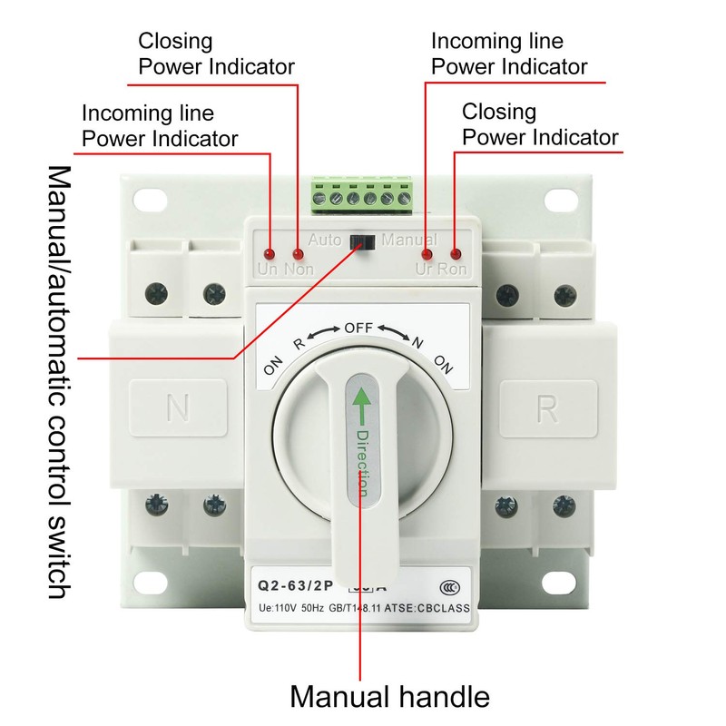 110V 2P 63A MCB type Mini Dual Power Automatic Transfer