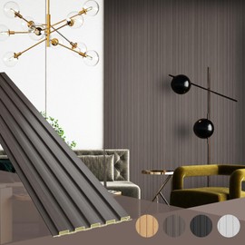 OUZUGIE WPC Acoustic Slat Wall Paneling, 8-Pack 114 x 6 Inches 3D Wall Panels for Interior Wall Decor,Living Room,TV Background,Study Room,Office Spaces,Bedroom,Low Grille (Walnut)