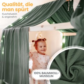 lilimaus House Bed Canopy [Green] - Bed Canopy House Bed Made of 100% Cotton Muslin Handmade - Fabric Canopy for House Bed Decoration Girls and Boys - Canopy for House Bed Children - Bed Curtain