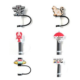 6 Pack Straw Toppers, Silicone 8mm Straw Tip Covers for Tumblers, Reusable Dust-Proof Drinking Straw Toppers for 6-8mm Straws (Friends Fan Bundle)