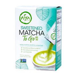 Aiya Japanese Sweetened Matcha Powder to Go Sticks - Ceremonial Grade, Vegan-Friendly, Gluten-Free - 8 Individually Packed Single-Serving Sticks for Freshness and Convenience