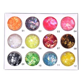 YESLADY Nail Art Glitter Mylar Slice Irregular Sequin Glass Piece Foil Flakes Decoration 12 Colors 12 Pcs(1 Pack)