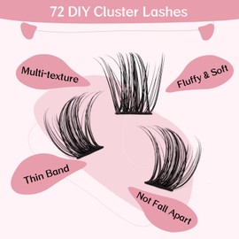 Cluster Eyelashes, Pack of 72 Individual Eyelashes, Eyelash Clusters, DIY Eyelash Extensions, Super-Thin Band, Reusable, Soft & Comfortable (Peachy-D-16 mm)