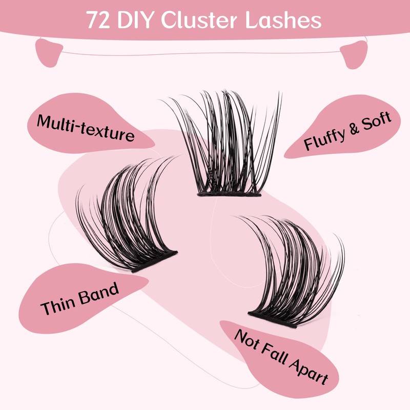 Cluster Eyelashes, Pack of 72 Individual Eyelashes, Eyelash Clusters, DIY