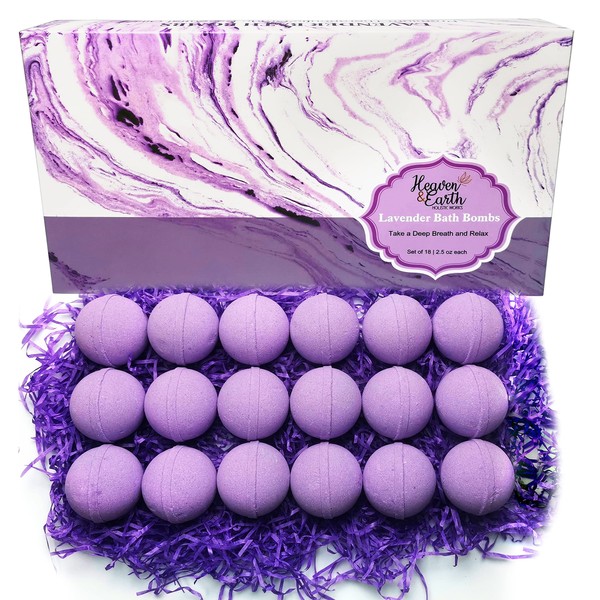 Lavender Bath Bombs Gift Set for Men and Women. 18 Lavender Bath Bombs Bulk with Essential Oils. Relaxing Bath Bombs Individually Wrapped with Organic Ingredients. Natural Bath Balls for Women & Men!