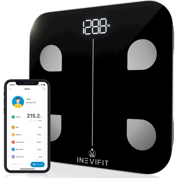 INEVIFIT Smart Body Fat Scale, BMI Highly Accurate Bluetooth Digital Bathroom Body Composition Analyzer. Measures Body Fat, Water, Muscle, Bone Mass & More for Unlimited Users