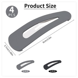 4PCS Large Snap Hair Clips,Acrylic Metal Snap Hair Barrettes,Matte Snap Clips for Women, Hair Pins for Girls, Large Barrettes Hair Accessories (3.5Inch,Black&Grey)