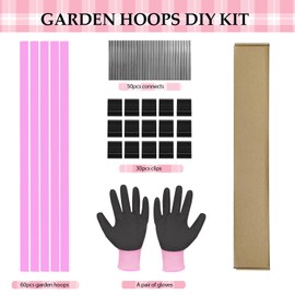 Garden Hoops 60pcs, Sunwuk Greenhouse Hoops for 2.5-5.5ft Wide Raised Bed, 10 Sets of 8.5ft Long Super Bendable Fiberglass Support Hoops Frame, Mini Greenhouse Strip for Row Cover(Pink M Size)