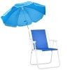 Blue Folding Beach Chair With Umbrella Aluminum Frame Lightweight Portable