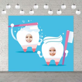 Baby Tooth Banner Pretend Play Party Backdrop Large Teeth Face Dentist Theme Decor Decorations for 1st Tooth Celebration Party Baby Boys Girls Dental Graduation 1st Birthday Party Baby Shower