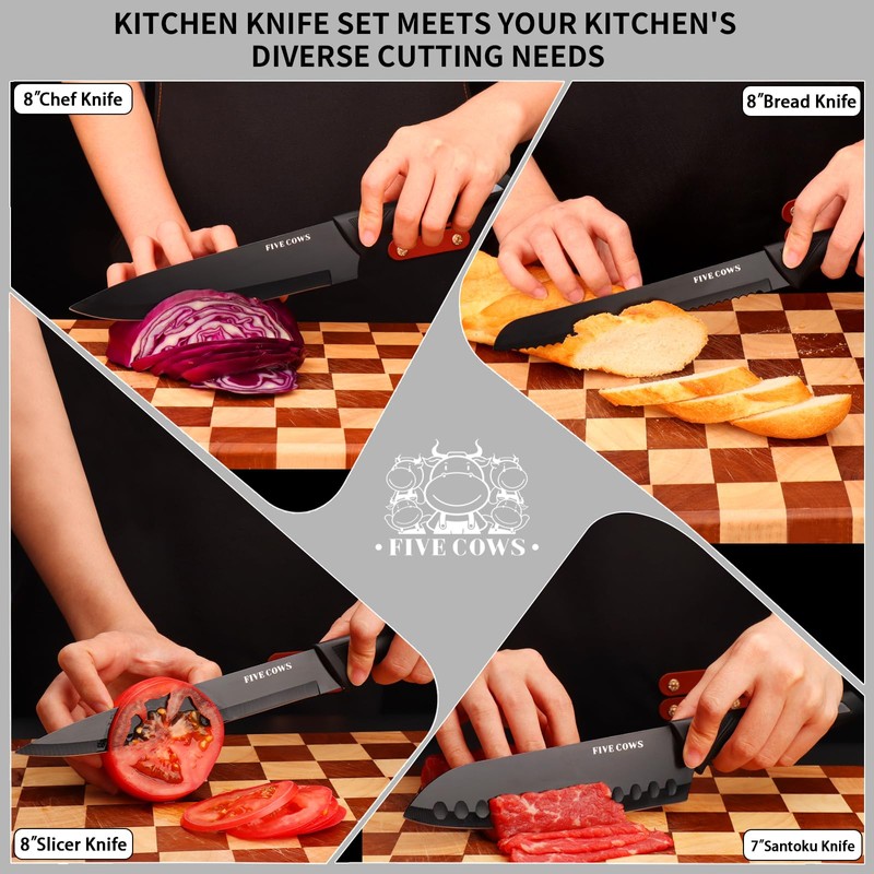 Knife Set,12-Piece Premium Kitchen Knife Set with Universal Knives Block,Anti-Rust