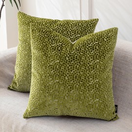FIFU 18x18 Inch Throw Pillow Covers Set of 2, Jacquard Velvet, Olive Green