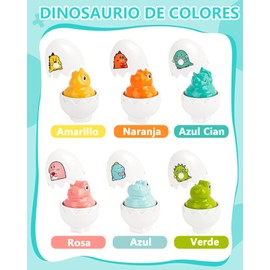YOWNDSN Huevos de Juguete Sonoros, Huevos de 6 Colores， Juegos Montessori, Juguete Sensorial de Clasificación de Formas y Colores para Niños Pequeños de 1 a 3 Años (Dinosaurio)