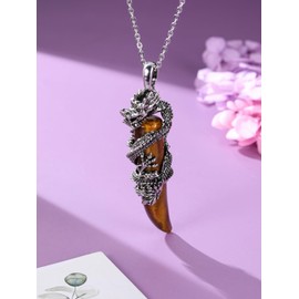 Jovivi Crystal Dragon Necklace for Men Women Dragon Wrapped Tiger Eye Healing Stone Pendant Necklace Retro Cool Mens Crystal Necklaces Natural Gemstone Quartz Spirtural Jewelry