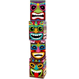 Hawaiian Luau Decorations Tropical Aloha Summer Party Favors Boxes Blocks Welcome Door Decor for Hawaiian Tropical Tiki Party Outdoor Indoor Supplies (4 Pcs)